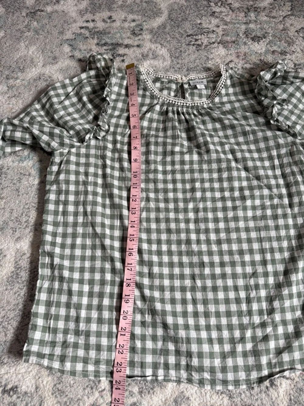 J. Crew Long Sleeve Gingham Ruffled Shoulder Blouse